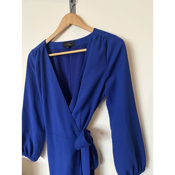 J Crew Blue 365 Crepe 3/4 Sleeve Knee Length Wrap Dress Size 2 - Picture 4 of 11